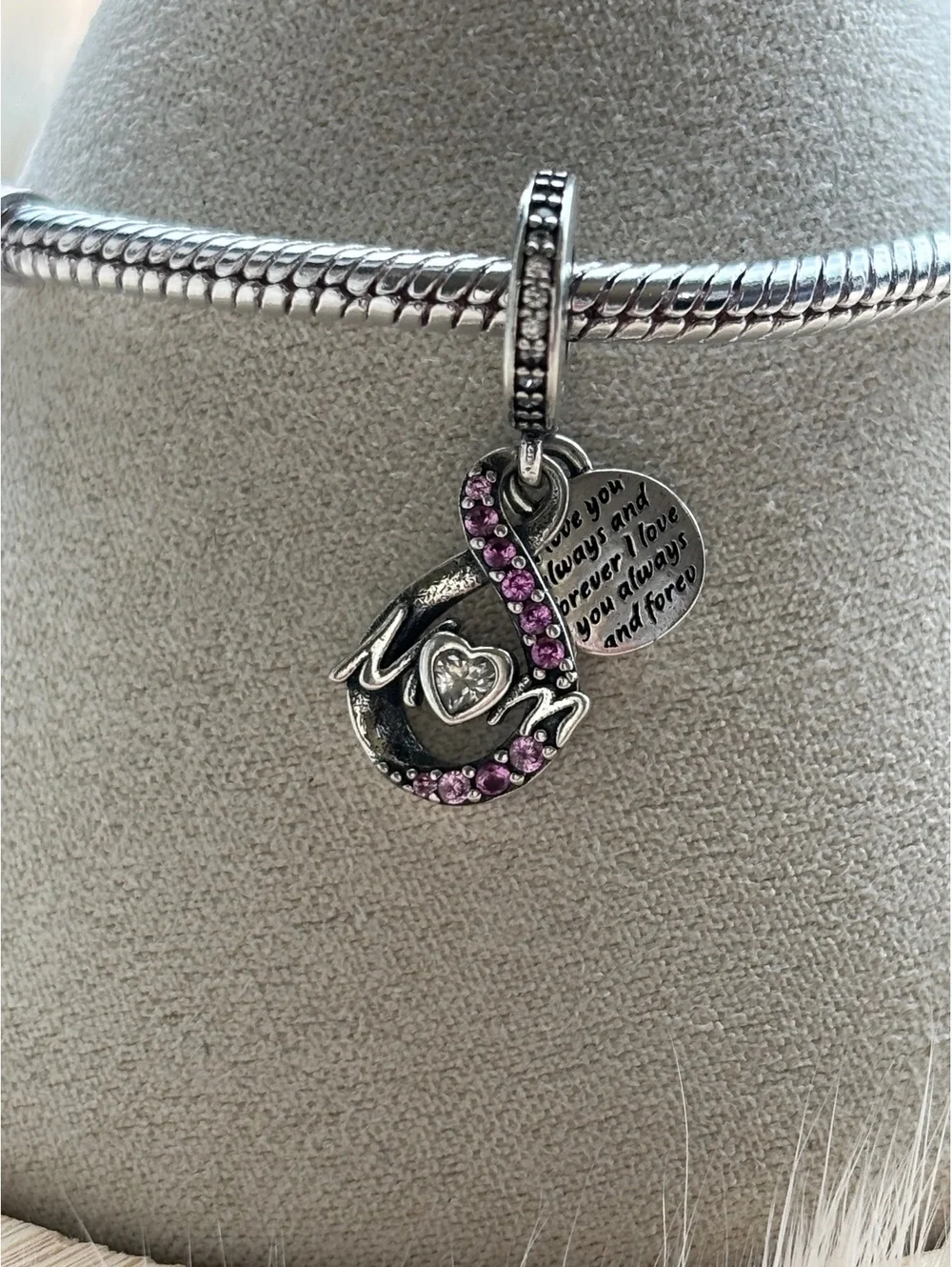 Pandora Love That Lasts Forever Charm with Pink Stones and Heart Pendant